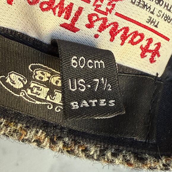 Harris Tweed Herringbone Newsboy Cap – Bates 1898 US 7 1/2 Wool Hat Gray Black - Picture 9 of 11